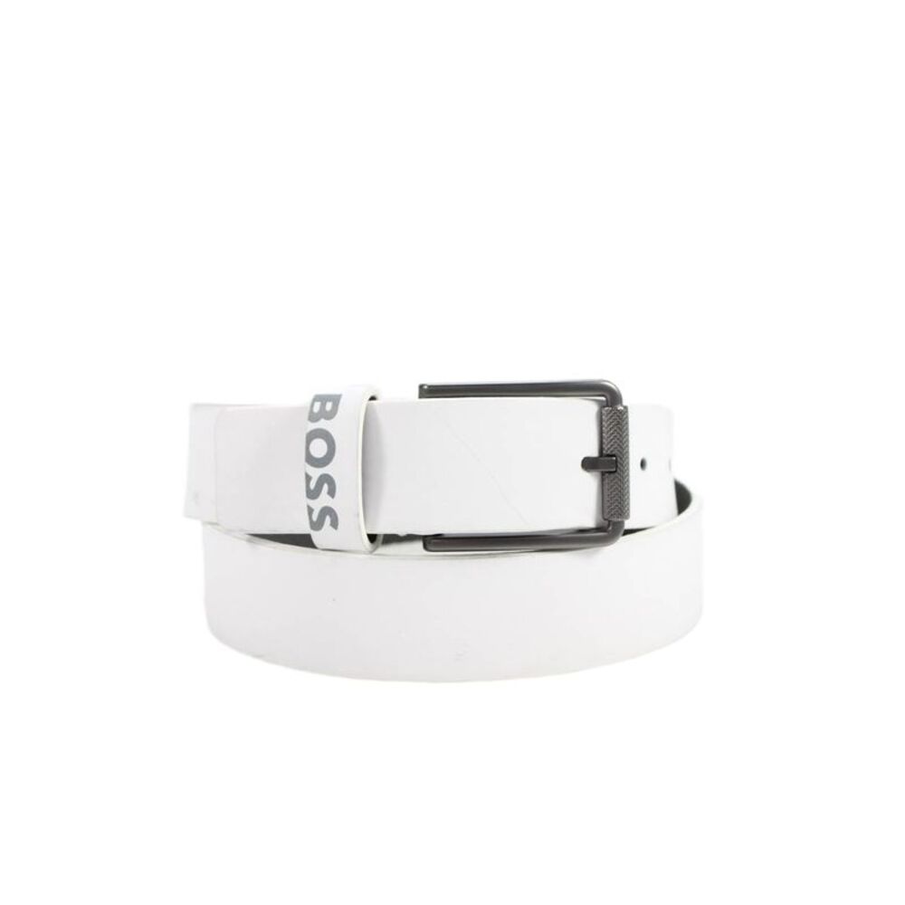 BOSS Mens Leather Frame Buckle Belt White Size 30